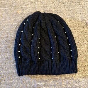 Express Black Cable Knit Silver Beaded Women's Winter Beanie O/S